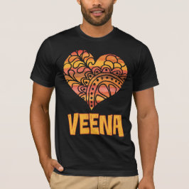 Love Veena Orange Mandala Heart Indian Music Tシャツ
