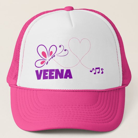 Love Veena Pink Purple Butterfly Heart キャップ (正面)