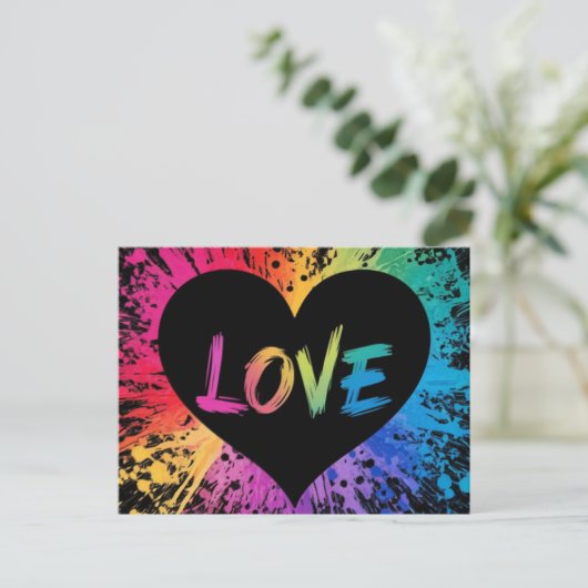 Love vibrant and colorful splatter pattern  ポストカード (スタンド正面)