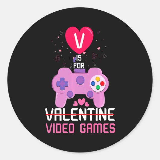 Love Video Game Gamer Gaming Hearts Day Happy Vale ラウンドシール (正面)