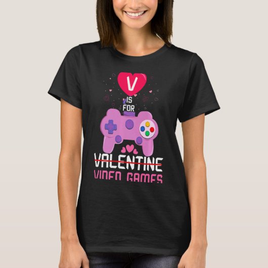 Love Video Game Gamer Gaming Hearts Day Happy Vale Tシャツ (正面)