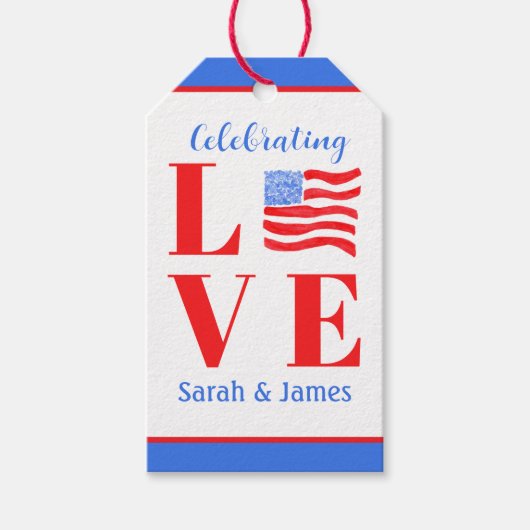 LOVE Watercolor American Flag NAME Bridal ギフトタグ (正面)