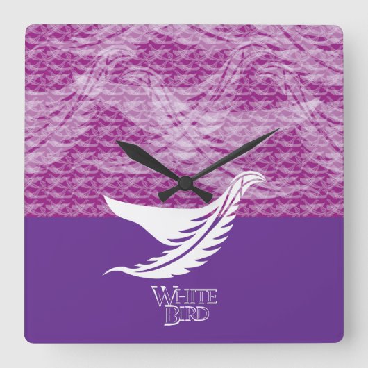 LOVE WHITE BIRD BY MASANSER スクエア壁時計 (正面)