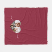 Love White Script Heart Photo Red フリースブランケット (正面(横))