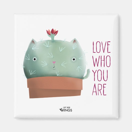 Love Who You Are Cactus Cat — Square Magnet マグネット (正面)