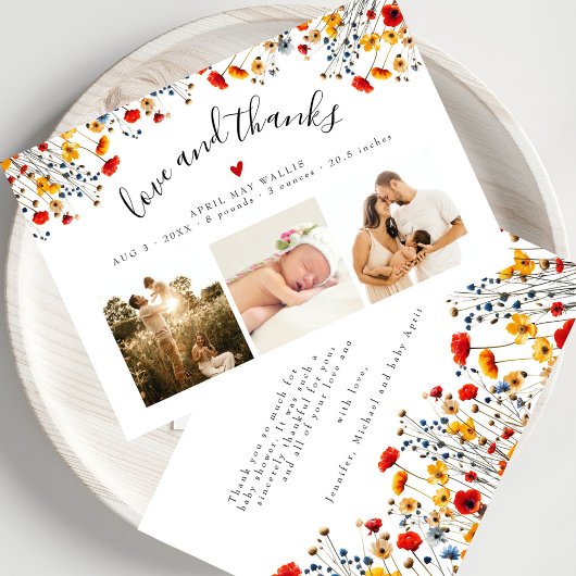 Love&Wildflower 3感謝していフォトベビーありがとうございました サンキューカード