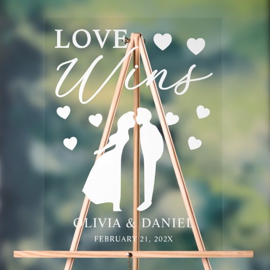 Love Wins Personalized Wedding アクリルサイン (ニュートラル)