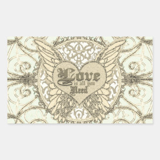 Love with Angel Wings & ハート 長方形シール