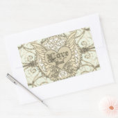 Love with Angel Wings & ハート 長方形シール (封筒)