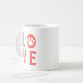 Love with Paw Print (Cats, Dogs, Pets) in Pink コーヒーマグカップ (正面左)