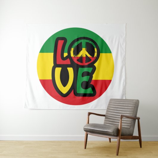 LOVE with peace symbol, reggae style タペストリー (インサイチュ(横))
