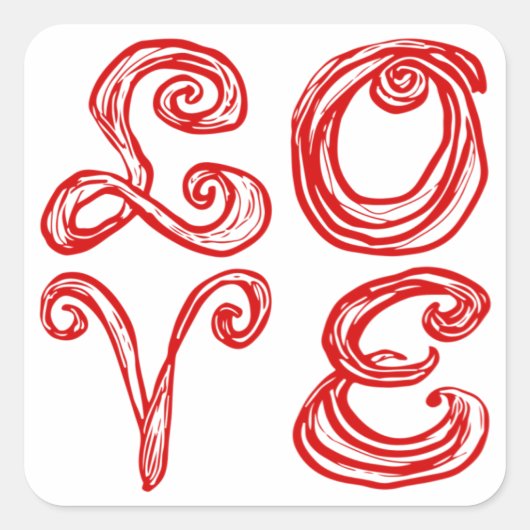 LOVE Word Art Fabric Font Red Letters  スクエアシール (正面)