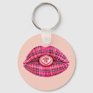 Love Ye Scottish Tartan Kiss Lips Scotland pink キーホルダー