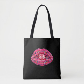 Love Ye Scottish Tartan Kiss Lips Scotland pink トートバッグ