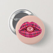 Love Ye Scottish Tartan Kiss Lips Scotland pink 缶バッジ (正面&裏面)