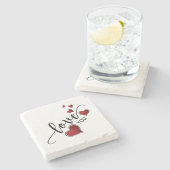 Love You書道とハート ストーンコースター (横)