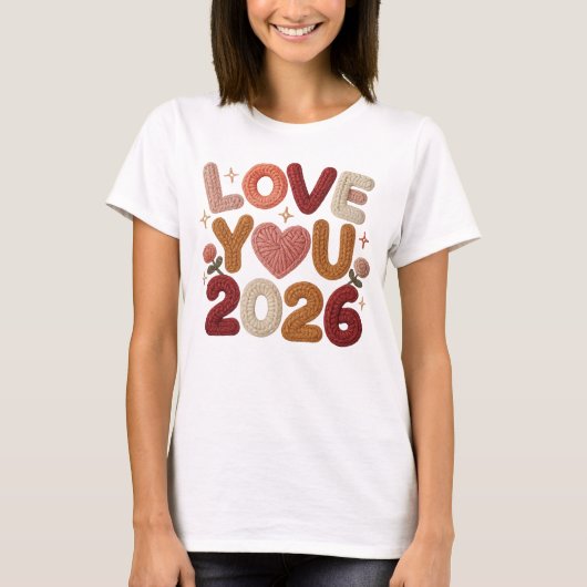 Love You 2026 Cozy Knitted Valentine & New Year Te Tシャツ (正面)