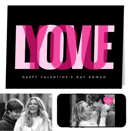Love You 2 Photo Happy Valentine's Day Black Pink カード