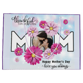 Love You Always Mom カスタムMothers Day写真 ラージペーパーバッグ