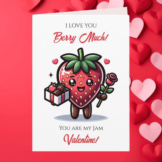 Love You Berry much | かわいいバレンタインデーの洒落 カード