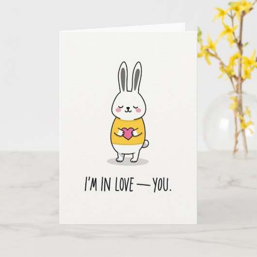 Love You Bunny Heart Card カード (黄色い花)