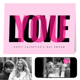 Love You Custom 2 Photo Happy Valentine's Day Pink カード