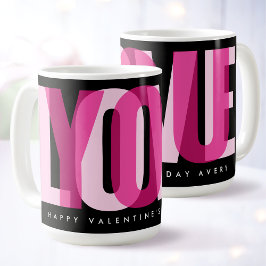 Love You Custom Happy Valentine's Day Pink Black コーヒーマグカップ