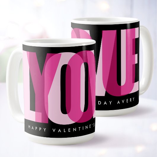 Love You Custom Happy Valentine's Day Pink Black コーヒーマグカップ