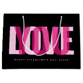Love You Custom Name Happy Valentine's Day Black ラージペーパーバッグ (正面)