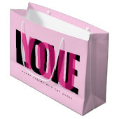 Love You Custom Name Happy Valentine's Day Pink ラージペーパーバッグ (正面アングル)