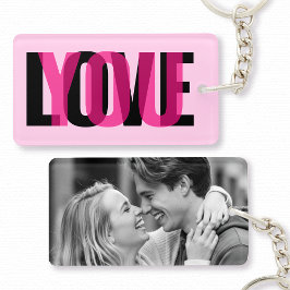Love You Custom Photo Modern Typography Pink Black キーホルダー