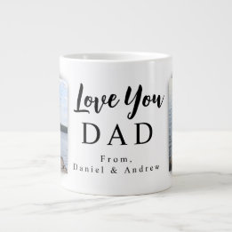 Love You Dad | カスタマイズ可能な2つの写真と名前 ジャンボコーヒーマグカップ