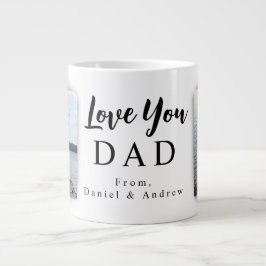 Love You Dad | カスタマイズ可能な2つの写真と名前 ジャンボコーヒーマグカップ