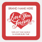 Love You Forever Valentine’s Day Candle Label スクエアシール (正面)