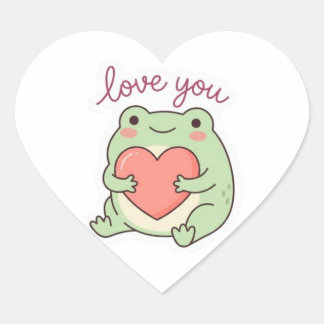 Love You Frog Sticker Cute Frog Heart Soft Aesthet ハートシール