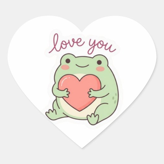 Love You Frog Sticker Cute Frog Heart Soft Aesthet ハートシール (正面)