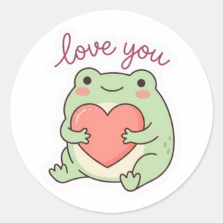 Love You Frog Sticker Cute Frog Heart Soft Aesthet ラウンドシール