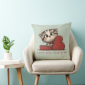 Love You Fur-Ever Cute Cat Sage Green Throw Pillow クッション (椅子)
