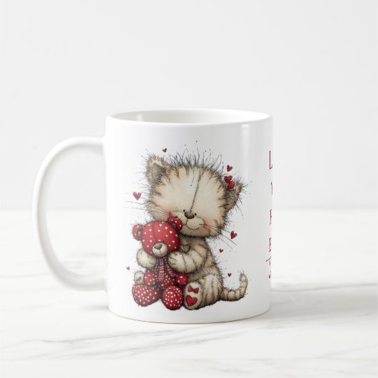 “Love You Fur-Ever” Cute Cat & Teddy Valentine Mug コーヒーマグカップ (左)
