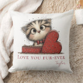 Love You Fur-Ever Cute Cat Throw Pillow クッション (ブランケット)