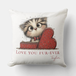 Love You Fur-Ever Cute Cat Throw Pillow クッション