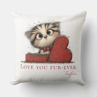 Love You Fur-Ever Cute Cat Throw Pillow クッション