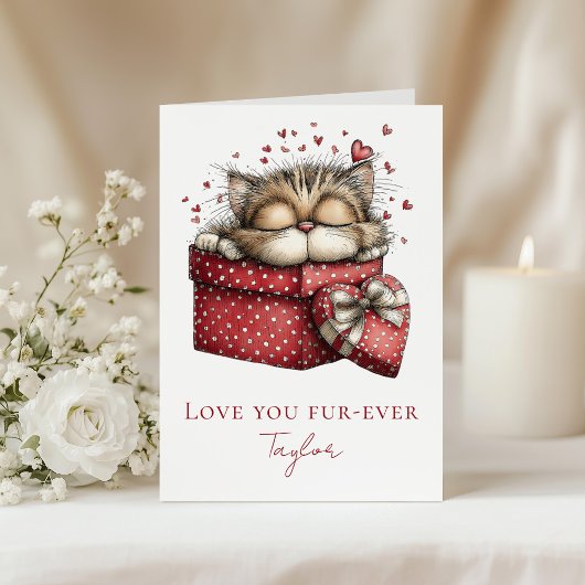 Love You Fur-Ever Cute Cat Valentine Folded Card シーズンカード