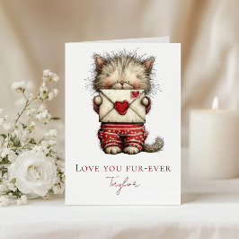 Love You Fur-Ever Cute Kitten Valentine Folded シーズンカード