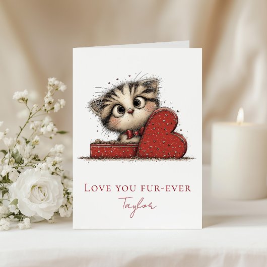 Love You Fur-Ever Funny Cat Valentine Folded Card シーズンカード