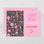 Love you Fureverピンクハート花写真コラージュ ポストカード (正面/裏面)