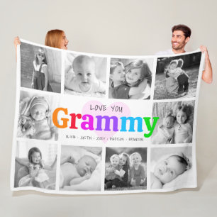 Love You Grammy 10カラフルモダンフォトコラージュ フリースブランケット