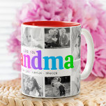 Love You Gramona-数々のcolor 10はっきりしたフォトコラージュ ツートーンマグカップ<br><div class="desc">「おばあちゃんを愛してる」 彼女は孫たちと毎分愛している。柔らよくはしゃぐかお洒落で薄いピンクのハートと白い背景を重ね合わせはっきりしたて、カラフル虹色のタイポグラフィと黒い手書きタイポグラフィの視覚。あなたの選択の大切な写真と名前とメッセージを10枚追加しカスタマイズ、完璧な写真のコラージュのコーヒーマグは彼女の毎日の朝の飲み物を使用してパーソナライズされたいる。白黒の写真を選んで見エレガントる。（追加の写真のヒント：アップロードする前に同様の形に写真をプリトリミングしたり、途中で被写体を持っている。）母の日または彼女の誕生日のためのあなたの祖母のための素晴らしい、有用な記念品ギフト。10枚のサンプル写真を自分の写真に置き換え、名前やメッセージを追加するだけで、簡単にこのの写真コラージュのコーヒーマグをパーソナライズすることができまカスタムす。質問や要望があれば私に連絡して下さい。</div>