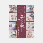 Love You Gramona 8 Photo Collage Burgundy フリースブランケット (正面)