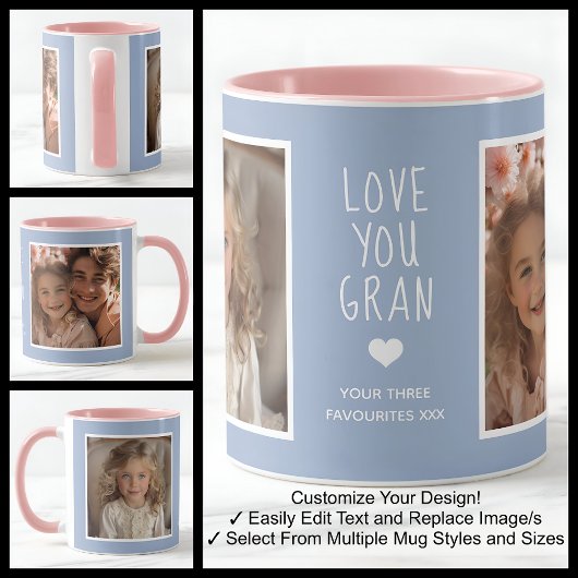 Love You Gran写真モダン青C410 & White マグカップ